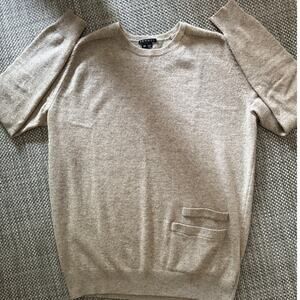 THEORY Cashmere/Wool Crewneck Hip Pocket Long Sleeve Pullover Sweater Beige S